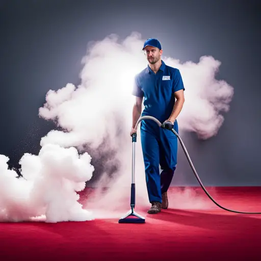 An image of a professional carpet cleaner using hot water extraction to remove dirt and stains from a carpet