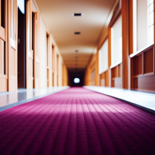 An image of a hallway with heavy foot traffic, showing durable and stain-resistant carpeting