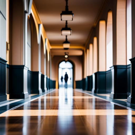 An image of a busy hallway with heavy foot traffic, showing durable flooring options like hardwood, laminate, or vinyl