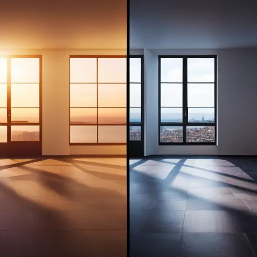 An image of two rooms side by side, one with porcelain tile flooring and one with ceramic tile flooring