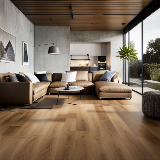 An image of a newly renovated house with affordable and durable laminate flooring, showcasing the cost-effective and stylish flooring options for house flippers