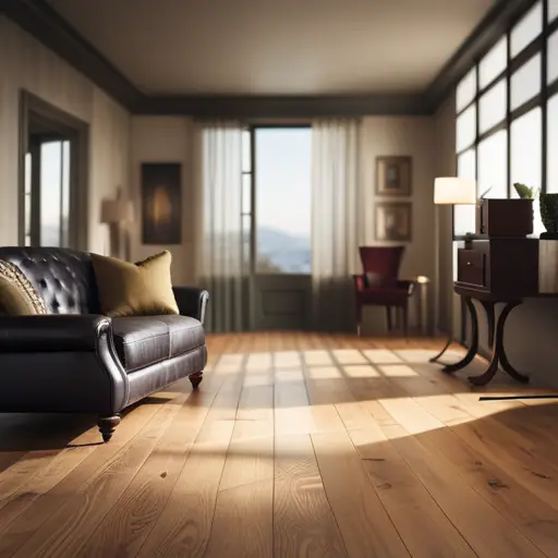 a room with modern hardwood flooring, featuring distressed and weathered textures, in a vintage-inspired color palette