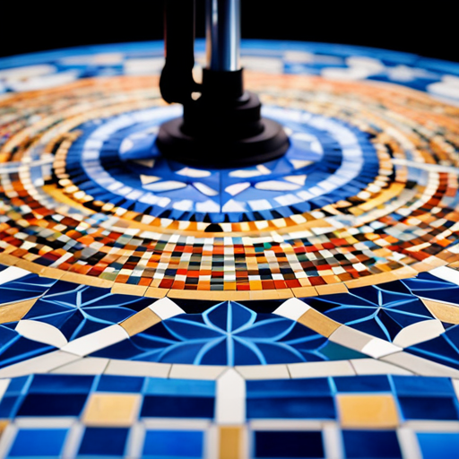 An image showcasing a custom mosaic tile flooring design with intricate patterns and vibrant colors