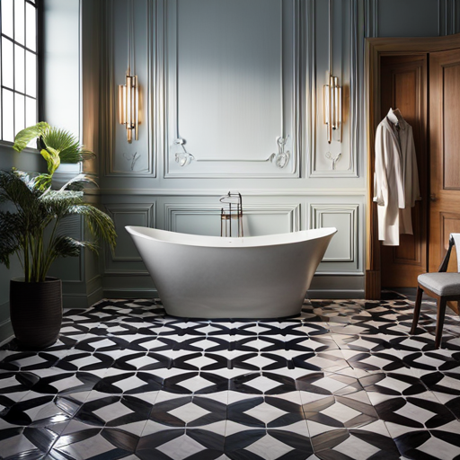 An image that showcases various flooring options for small bathrooms, including sleek marble tiles, warm wood planks, and patterned ceramic tiles