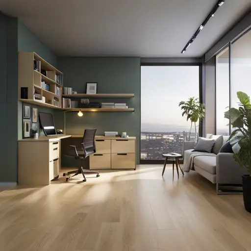 An image of a small room with sleek, light-colored hardwood flooring