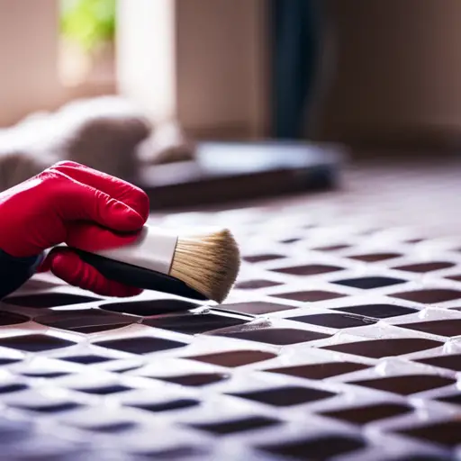 An image of a person scrubbing grout with a small brush, using a mixture of baking soda and vinegar