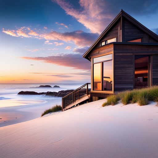 An image of a beachfront property with a wide, open living space featuring light-colored, weathered hardwood flooring that complements the coastal decor and allows for easy maintenance in a sandy environment