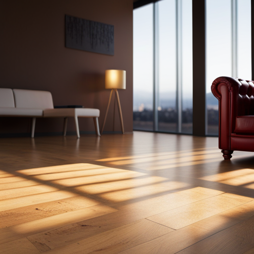 An image of a room with a smooth, polished hardwood floor on one side and a rough, textured stone or tile floor on the other