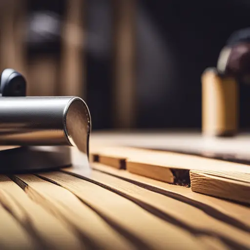 An image of a hand sanding down a scratch in a wooden floor, with a close-up of the smooth, repaired surface