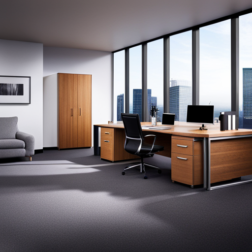 An image that showcases the transition of office flooring design from traditional carpeting to modern, sleek hardwood or polished concrete, capturing the evolution of workplace aesthetics and functionality