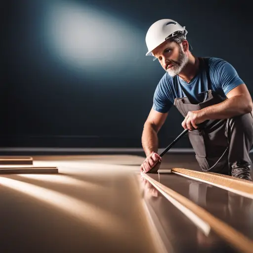 An image of a flooring installation process, focusing on the underlayment layer